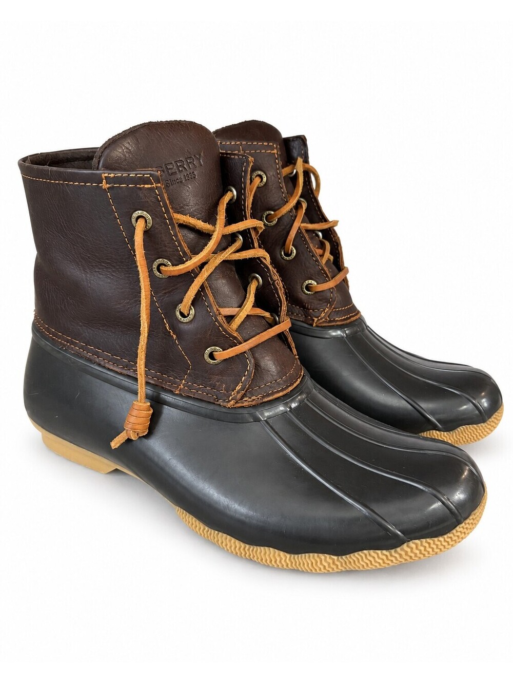 Sperry Womens 9M Waterproof Duck Boots Brown Leather Gorpcore Preppy Rain
